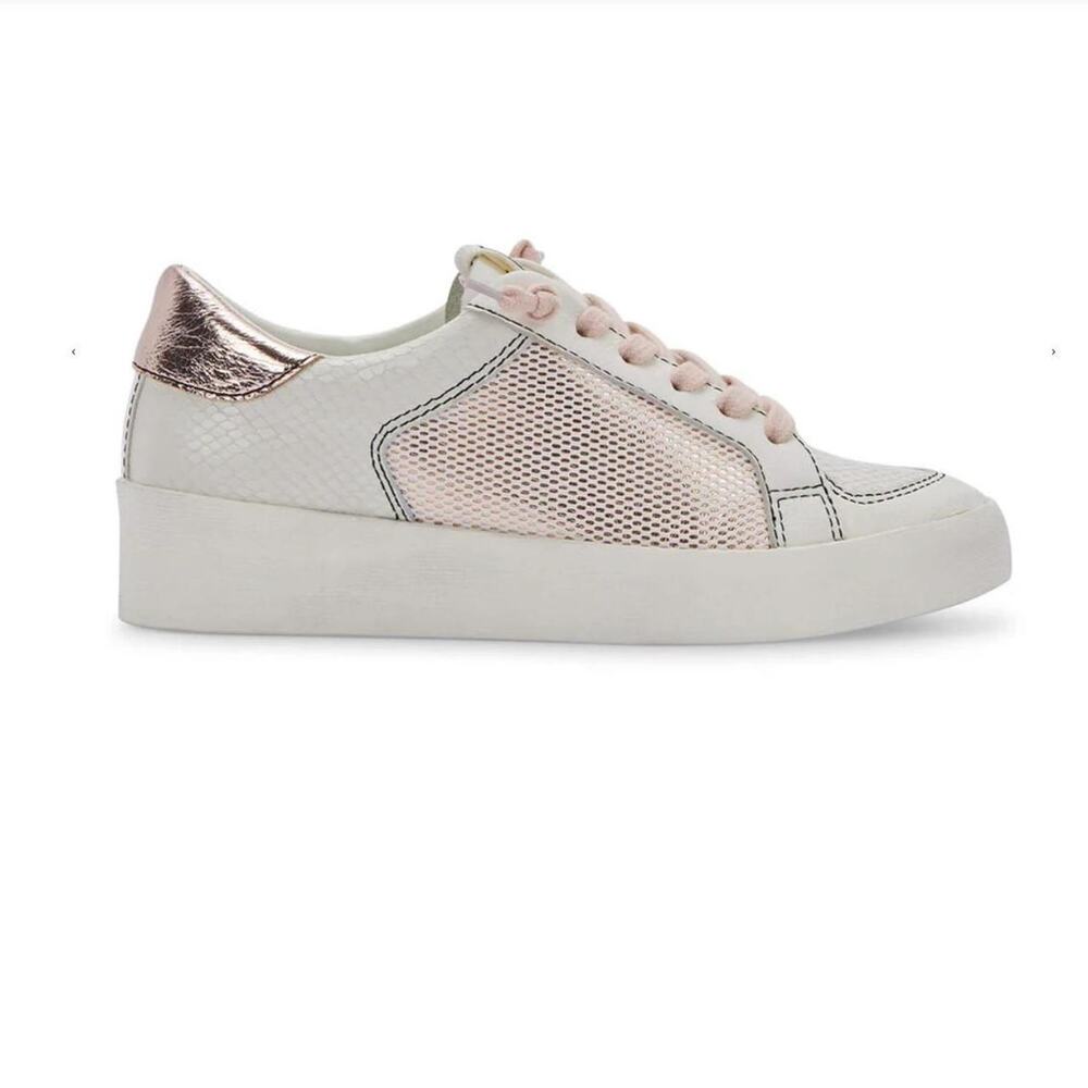 Dolce Vita white and rose gold cream ledger leather sneakers